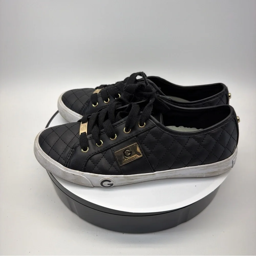 G by‎ Guess Black Quilted Sneakers with Gold Details